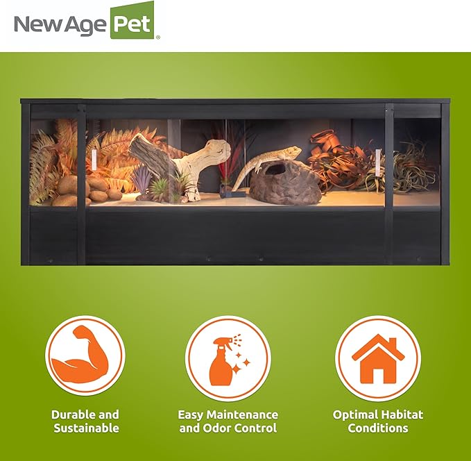 New Age Pet ECOFLEX 60" Wide X-Large Reptile Habitat, Mojave Lounge for Snakes, Tortoises & Lizards in Maple, Black & Grey, Easy Assembly, Sliding Glass Doors & Mesh Top