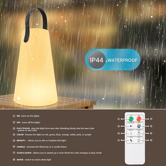 Outdoor Lanterns, GGII Rechargeable Camping Lantern with IP44 Waterproof, Battery Operated Outdoor Portable Cordless Table Lamp with RGB Lights for Patio Balcony Garden (TPU Handle)