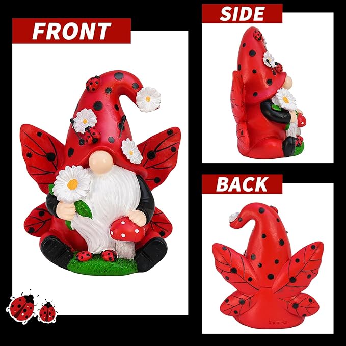 Ladybug Gnomes Spring Decorations - Resin Ladybug Figurines Spring Summer Garden Gnomes Decorations - Gnomes Gifts for Women