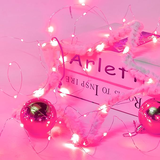 2 Pack Total 200 LED Fairy Lights Battery Operated String Lights with Remote & 8 Modes, 33FT Waterproof Copper Wire Battery Powered Twinkle Lights for Outdoor Christmas Parties Decoration Pink