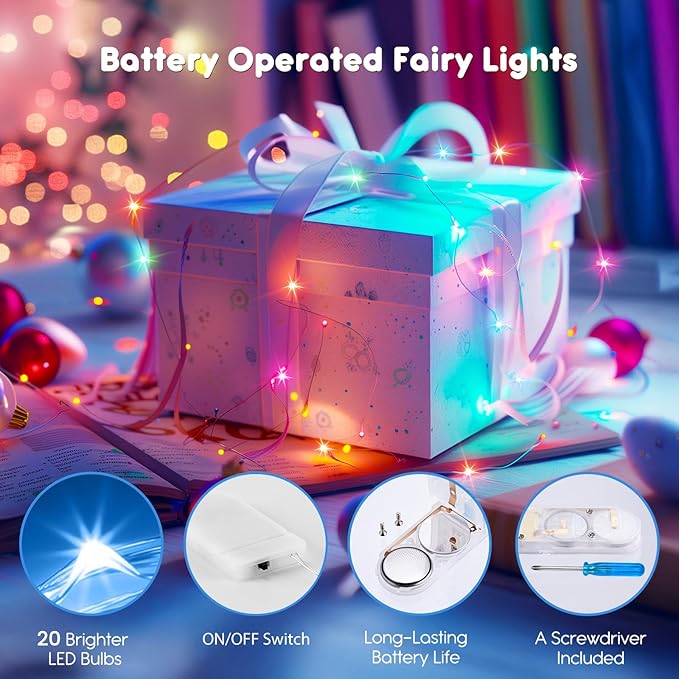 Minetom 6 Pack Pastel Fairy Lights - 7ft 20 LED Waterproof Battery Operated String Lights for Easter Day Decor DIY Crafts Wedding Table Centerpieces, Pastel