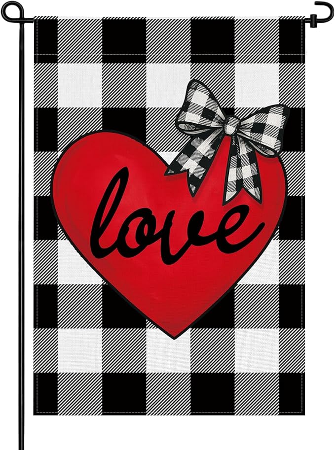 pretty_jessie Valentines Day Garden Flag 12x18 Inch Double Sided, Buffalo Plaid Love Hearts Burlap Yard Flag Anniversary Patio, Porch, Backyard Outdoor Decorations