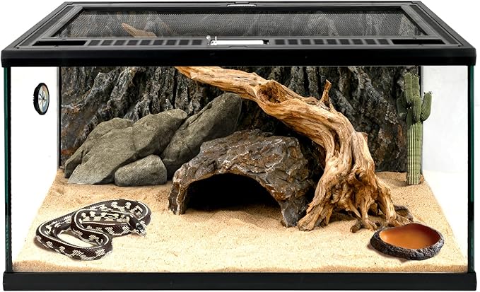 waazoorep Reptile Glass Tank 20"*12"*10" Pre-Assembled Terrarium for Turtle,Hermit Crab,Bearded Dragon,Gecko,Lizard,Snake,Spider,Fish,Tarantula Enclosure with Top Screen Ventilation and Openning Door