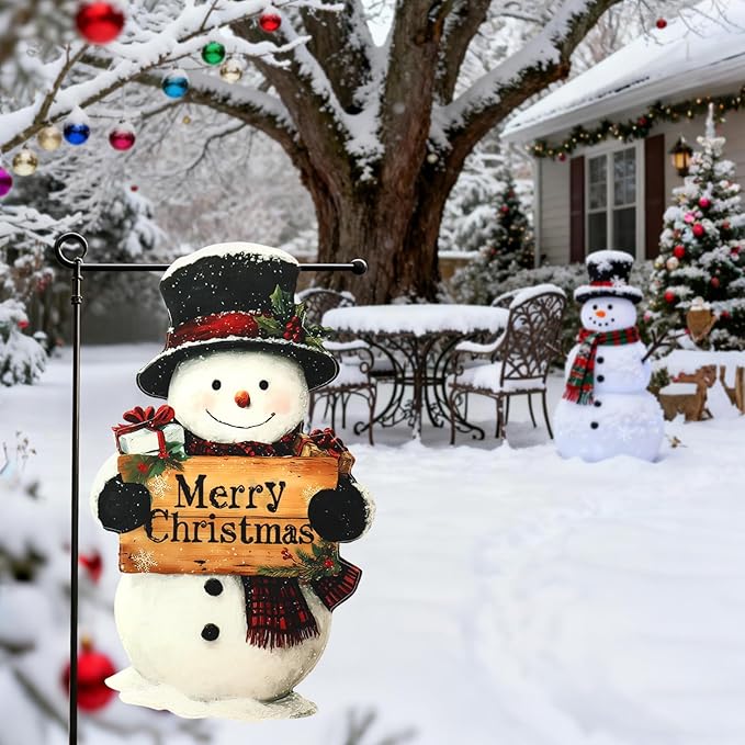 Christmas Garden Flags 12x18 Inch Double Sided, Xmas Snowman Yard Flag for Outside, Winter Seasonal Outdoor Decoration Farmhouse Front Porch Holiday Decor
