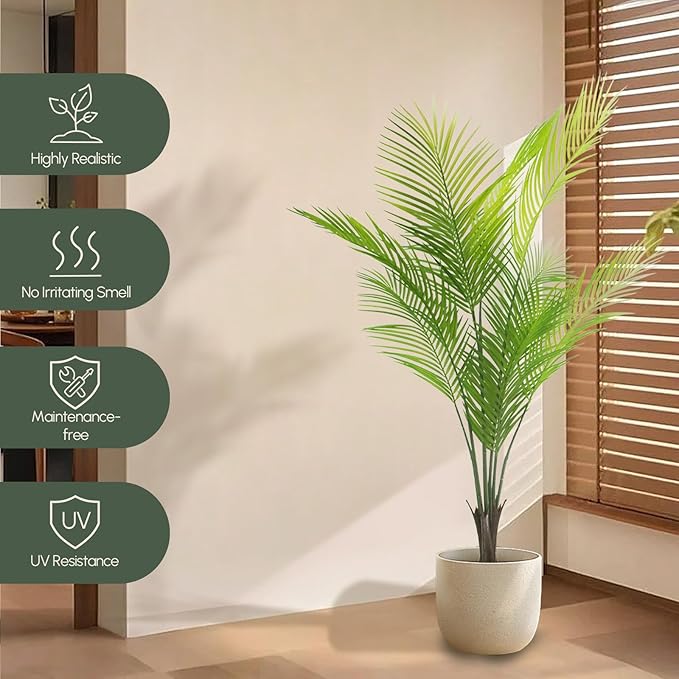 5ft Artificial Palm Tree - Tall Fake Palm Tree Indoor, UV-Resistant Faux Tropical Plants Outdoor, Large Potted Plant for Home Office Living Room Garden Decor