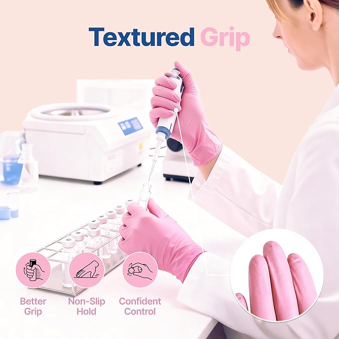 Schneider Pink Nitrile Gloves, Latex Free Exam Gloves Disposable Latex Free, Disposable Gloves for Cooking & Medical