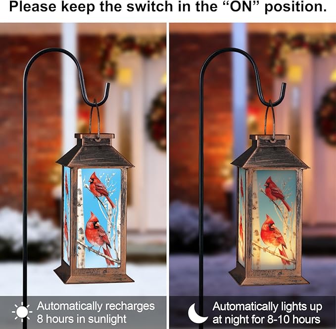 Solar Lanterns with Cardinal Theme Outdoor Waterproof Decorative Lights for Garden Birthday Gifts for Women, Mom, and Grandma Solar LED Hanging Lights for Yard, Patio, Lawn, and Porch(Tree Trunk)
