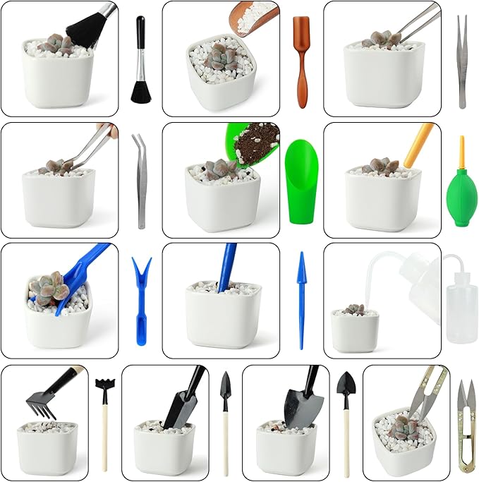 Permade Succulent Tools Kit with Organizer Bag- 13Pcs Indoor Gardening Tools |Mini Succulent Hand Tools with Tote, Succulent Transplanting Supplies, Present for Gardeners Plant Care (Rose)
