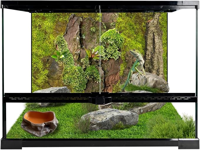 waazoorep Reptile Glass Tank 18"*14"*14" Terrarium Habitat with Double Front Opening Door and Top Screen Ventilation for Bearded Dragon,Lizard,Leopard Gecko,Snake,Hermit Crab,Turtle