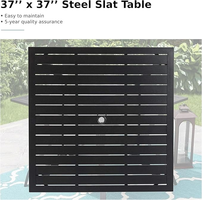 MFSTUDIO Patio Table and Chairs Set of 4, Metal Outdoor Dining Set with Umbrella Hole, 5 Piece Wrought Iron Patio Furniture Dining Set for Deck Backyard Garden