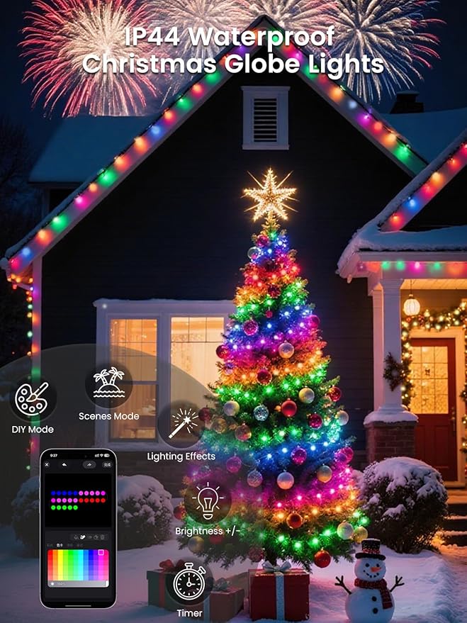 Smart Color Changing Easter Lights Outdoor Indoor, 33FT 66LED App Control RGB Globe Pastel String Light with Remote & Timer, Music Sync Twinkle Fairy Light for Girl's Bedroom Easter Decorations