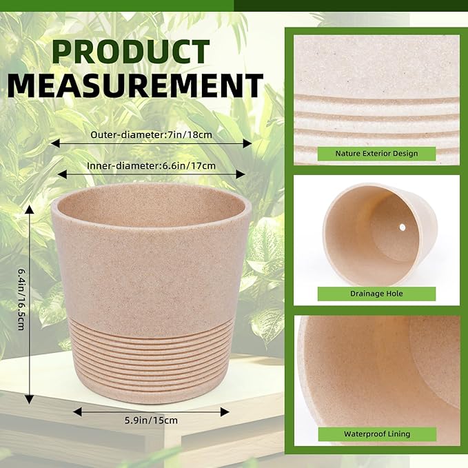 Ekirlin 7 Inch Natural Gravel Planters, Modern Resin Indoor Plant Pot, Heavy Planter with Drainage Hole, Removable Rubber Stopper and Non-Slip Soft Pad, Decorative Pot for Outdoor/Garden Plants