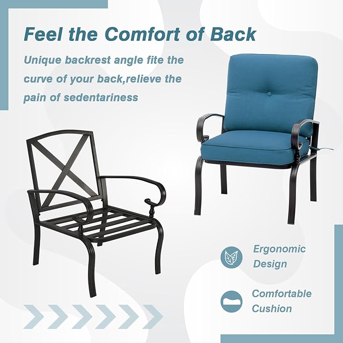 2 Piece Outdoor Furniture Patio Bistro Chairs Metal Dining Furniture Sets, All-Weather Garden Seating Chairs (Peacock Blue)