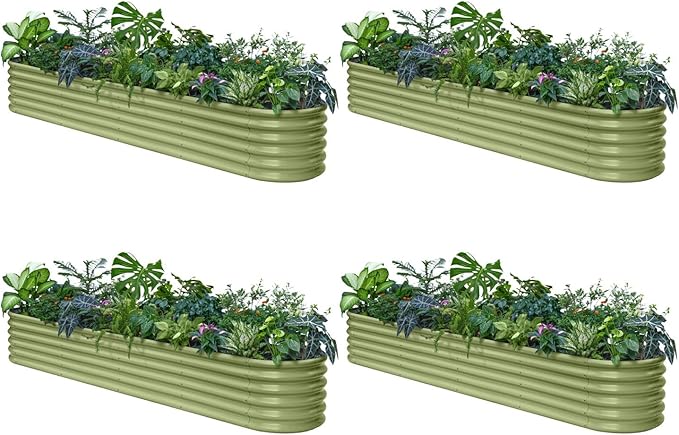 4-Pack Galvanized Raised Garden Bed 10x2x1.5 | 8x4x1.5 ft, 18" Tall Metal Planter Boxes Outdoor for Herb Vegetable, Modular Raised Flower Bed for Gardening with Zn-Al-Mg Coated - Moss Green