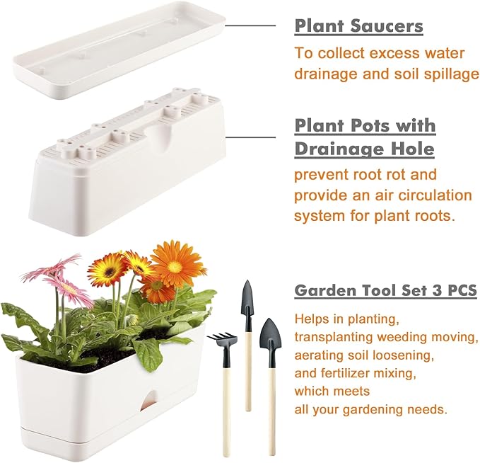 6-pack Large Window Boxes Planters 16 Inch Rectangle Plant Box Rectangular Planters for Outdoor and Indoor Plants Plastic Windowsill Planter for Herbs Vegetable Flowers Long Window Sill Planters