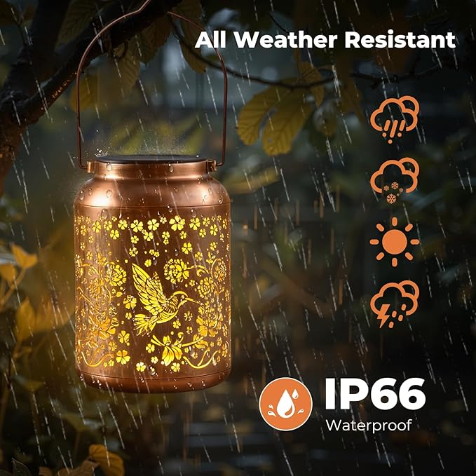 Christmas Gifts Hummingbird Solar Lanterns Outdoor Waterproof - Birthday Gifts for Women, Grandma - Hanging Solar Lights Decoration for Garden, Patio, Yard - Decor Solar Lantern for Outside, Porch