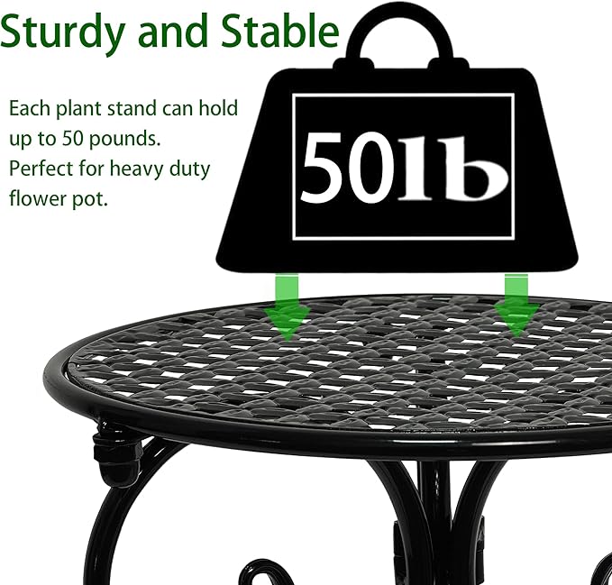 NAKUPE 4-Pack Metal Plant Stand for Indoor Outdoor, Heavy Duty Flower Pot Stands for Multiple Plants, Rustproof Iron Planter Holder Display Shelf for Patio Home Garden Porch Balcony(Black)
