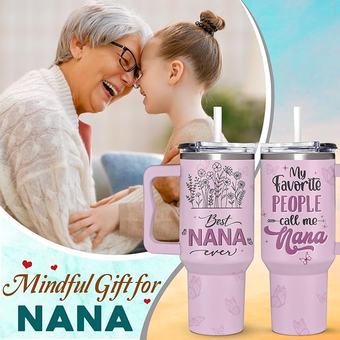 Nana Gifts from Grandkids, Granddaughter, Grandson - Best Nana Ever Gifts for Women on Birthday, Mother's Day, Christmas, Valentines Gift for Nanas - Tumbler 40oz With Handle, Lid, and Straw