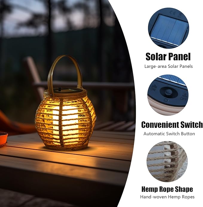 Solar Lanterns Outdoor Waterproof, Imitation Candle Lantern in Bohemian Style for Garden, Backyard, Patio Decor, Birthday Gifts for Women Mom Grandma, Hanging Garden Lights for Outside