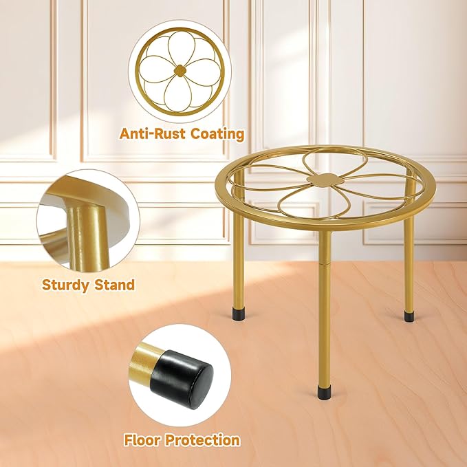Amaoot 5 Pack Metal Plant Stand, Anti-Rust Iron Plant Stands for Indoor and Outdoor, Heavy Duty Flower Pot Stands for Multiple Plant, Black Potted Plant Holder for Garden Home (5 Pack Gold)