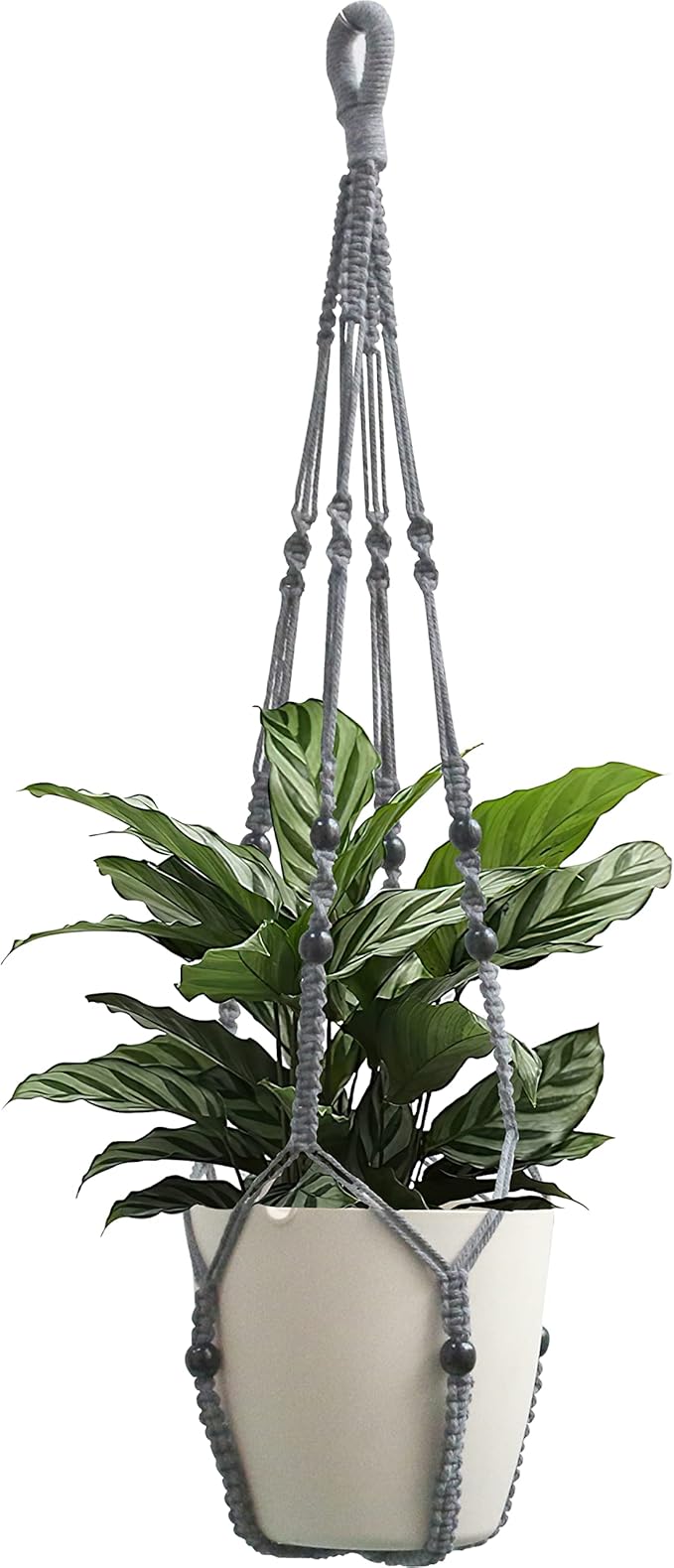 BlueMake Macrame Plant Hanger Indoor Hanging with Wood Beads Macrame Planters No Tassel for Indoor Outdoor Boho Home Decor 35 Inch (Gray,1pc)