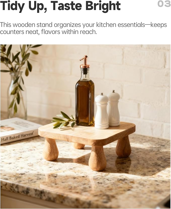 100% Solid Wood Plant Stand Indoor, Wooden Stool Display Stand, Riser Flower Pot Holder, Modern Plants Rack, Small Planter Tray for Home Decor, Living Room, Gardening, Natural (1PC)