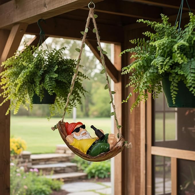 Hanging Garden Gnome Statues Decor for Outdoor, Indoor Funny Gnome Decor, Hanging Garden Ornament for Yard, Tree, Patio, Balcony, Living Room - Gnome Gift for Home Outdoor Decoration