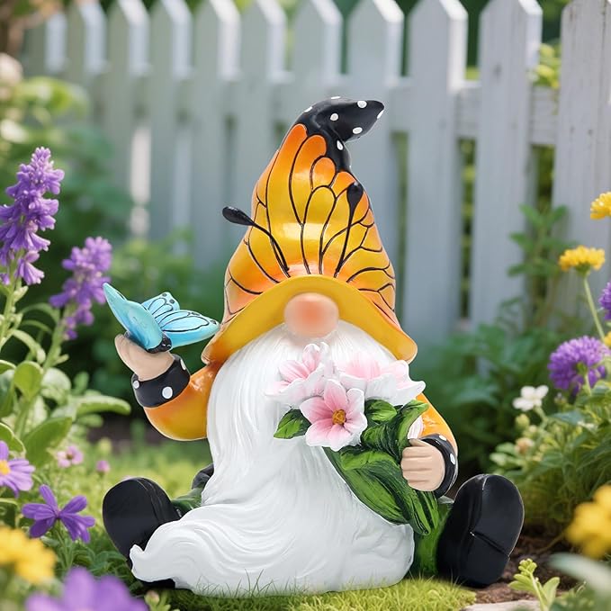 Hodao Spring Butterfly Gnomes Decorations for Home Table, Porch, Garden Yard Butterfly Elf Ornaments Decor Spring Gnome Figurines Decor for Outdoor Garden Birthday Gifts for Mom, Grandma