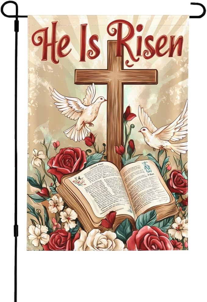 He Is Risen Garden Flag 12x18 Inch Double Sided All-Weather Polyester Outdoor Flag For Patio Lawn Yard And Garden Welcome Decor