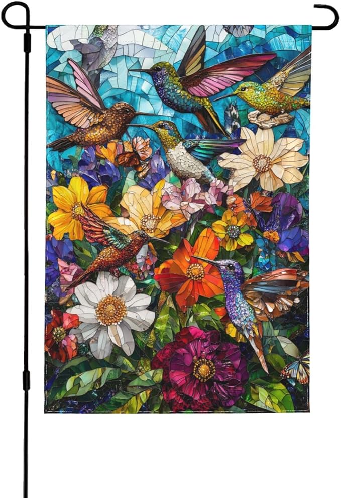Hummingbird Garden Flag Small Flag Vertical Double Sided Outdoor Yard Flags 12.5x18 Inch for Decorative House Lawn