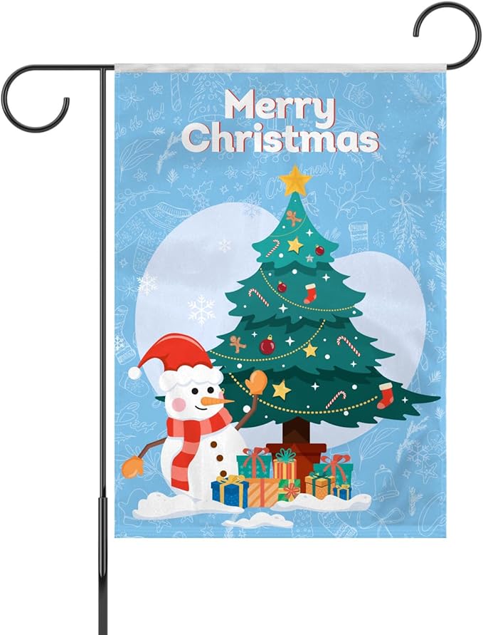 AGAS Christmas Snowman Flag, Winter Garden Flag for Outside 12 x18 Inch 200D Nylon - Yard Flag For Christmas, Merry Christmas Garden Flag For Outside 12x18 Inch Christmas Tree Presents, New Years Eve