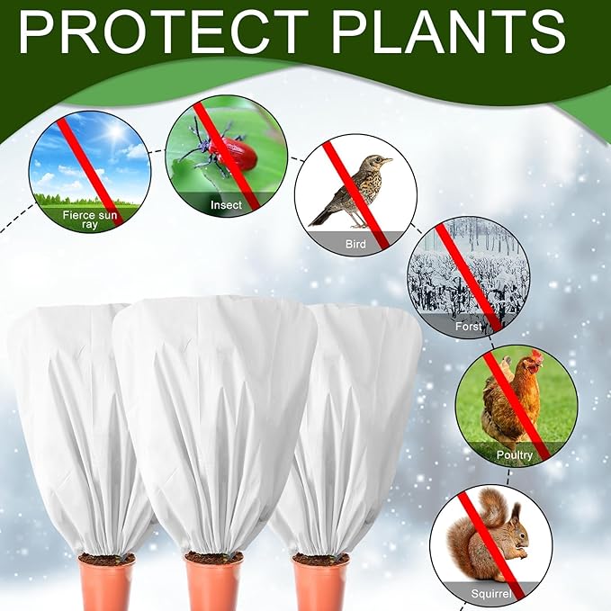 EYNDYN 8 Pcs Plant Covers Frost Protection Bag 47" x 31.5" Winter Reusable Plants Jacket with Drawstring Shrub Protection Wraps Bags Frost Blanket for Winter Outdoor Garden Plants