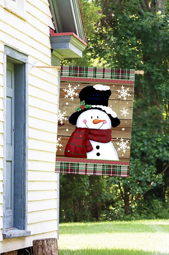 Morigins Smile Snowman with Red Scarf Outdoor Yard Flag Decorative Snowflake Winter House Flag 28x40 Inch