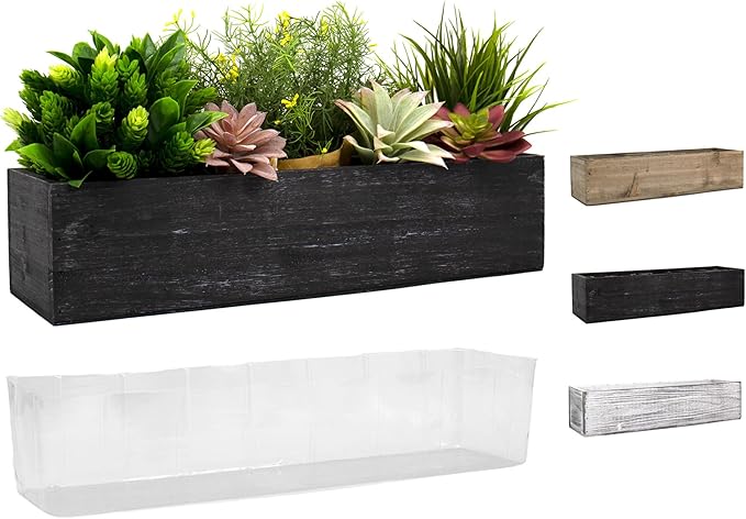 CYS EXCEL Black Wooden Planter Box (17"x5" H:4") with Removable Plastic Liner | Multiple Colors Rustic Rectangle Indoor Decorative Box