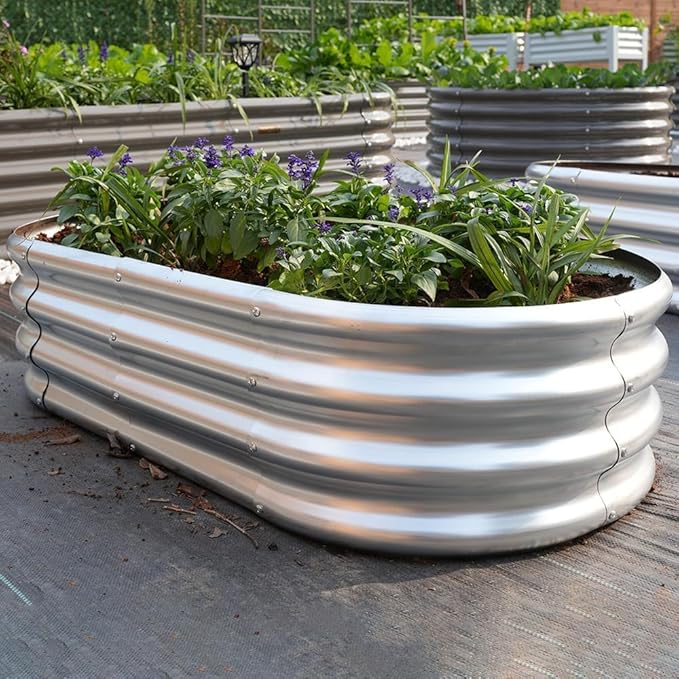 4x2x1 ft Galvanized Raised Garden Bed Outdoor, 1-Pack 12" Tall Metal Planter Boxes for Planting Vegetables, Flowers, Herbs, Tomato - Corrugated Rust-Resistant Elevated Garden Beds Kit, Silver