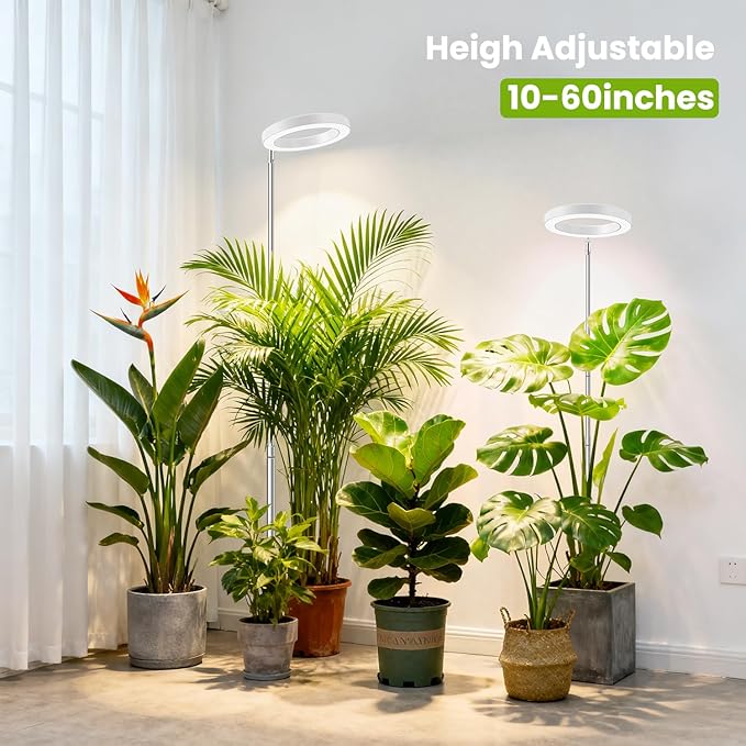 White Grow Light, Full Spectrum LED Plant Lights for Indoor Growing with 6/12/16H Timer, 3 Color Modes, 5 Brightness, 10"-65" Height Adjustable Plant Grow Lamp for Large Indoor Plants