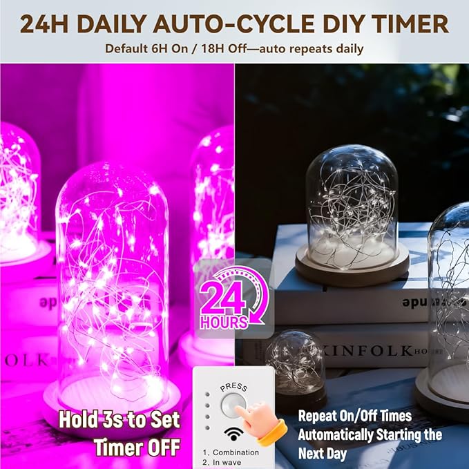 HXWEIYE Rechargeable Fairy Lights Battery Operated, DIY Timer & 8 Modes, 2 Pack 16FT 50LED Twinkle String Lights Indoor, Led mini Lights for Bedroom Wedding Dorm Christmas Tree Decor (Pink)