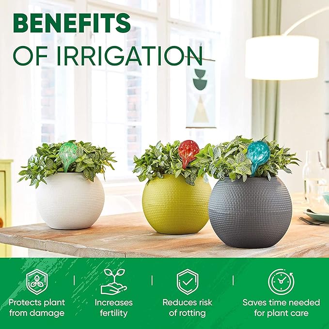 Mission Gallery Plant Watering Globes Set of 8 - Large Self Watering Globes for Indoor & Outdoor Plants - Multicolored, Automatic, Glass Watering Bulbs for Daily Use, Plant Watering Devices
