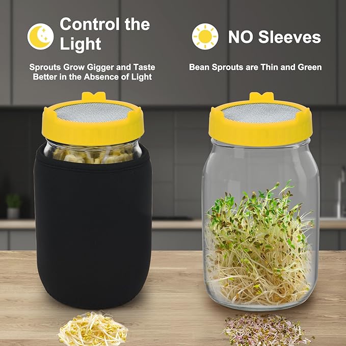 Lulonpon Sprouting Kit, 4 Sprouting Jar Kits, Wide Mouth Quart Mason Jars with Stainless Steel Screen Sprout Lids,1000ml Sprouts Growing Kit, Seed Sprouter Set for Growing Broccoli, Bean, Alfalfa ﻿