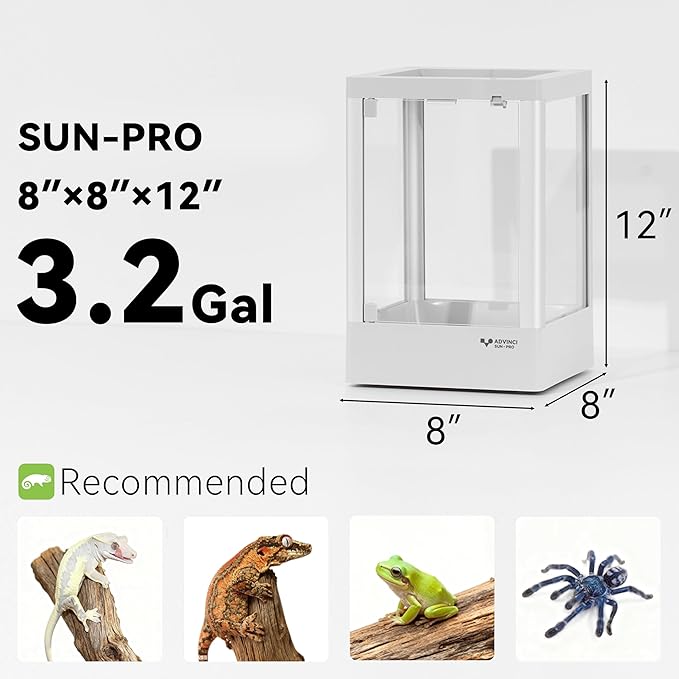 Reptile Glass Terrarium 7.9"x7.9"x11.8" 3.2 Gallon Knock-Down | Dual-Locking Security | Mesh Ventilation | Durable Aluminum Frame | Modern Design
