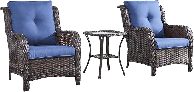 HUMMUH 4 Pieces Patio Bistro Set Wicker Patio Chairs Set of 2 with Ottomans Rattan Outdoor Furniture Conversation Set for Yard,Garden,Porch…