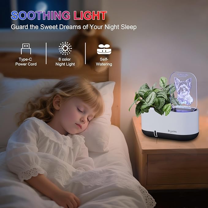 DRYADES Self-Watering Plant Pot with LED Note Board & 7 Colors Pen, Led Acrylic Message Board with Plant Pot,Dog Board Night Light with Planting Pot for Christmas/Thanksgiving/Gifts(No Plant&Seed)