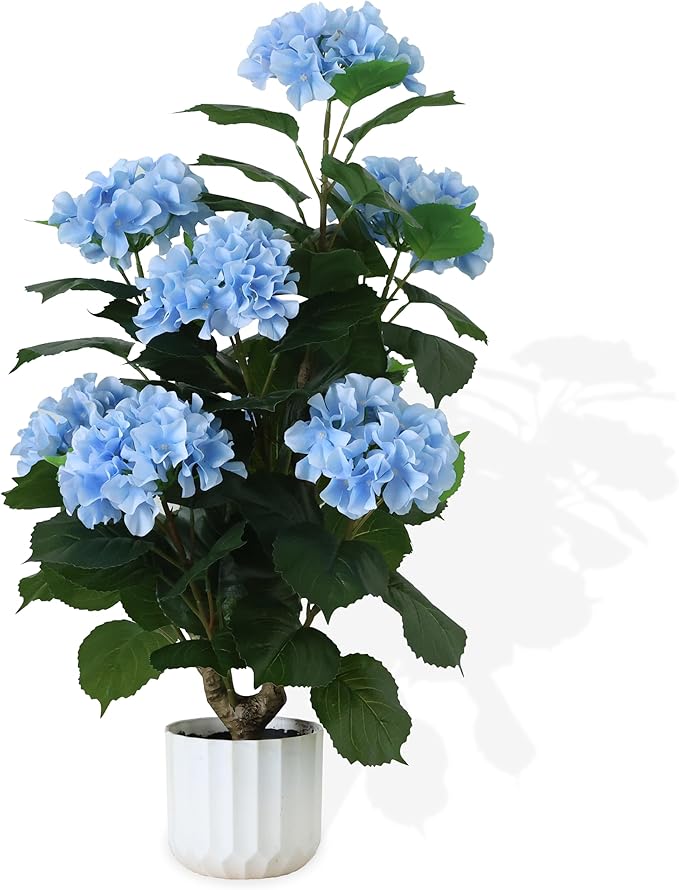 31inch Artificial Purple Hydrangea Flowers Potted Plant for Indoor & Outdoor Office Home Porch Decor, Realistic Tree with Long-Lasting Color (1, Blue)