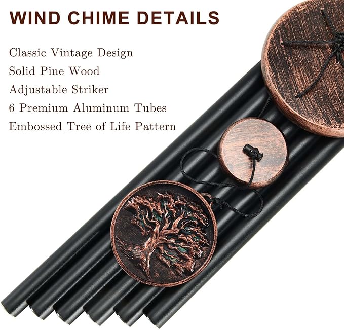 Gabzart Wind Chimes for Outside, Vintage Tree of Life Deep Tone Wind Chime Outdoor Clearance, Memorial/Festivals/Birthday Gift for Mom Dad Women Grandma, Garden Porch Patio Decor (34" Tree of Life)