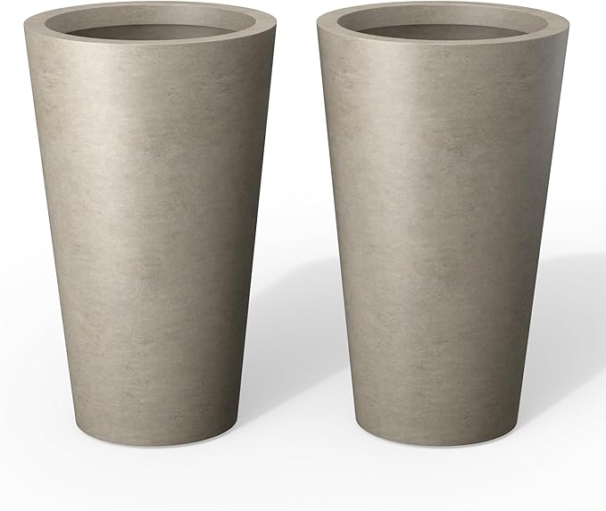 Kante Tall Concrete Planter (Set of 2), 15.8 Inch Tall, Weathered Concrete