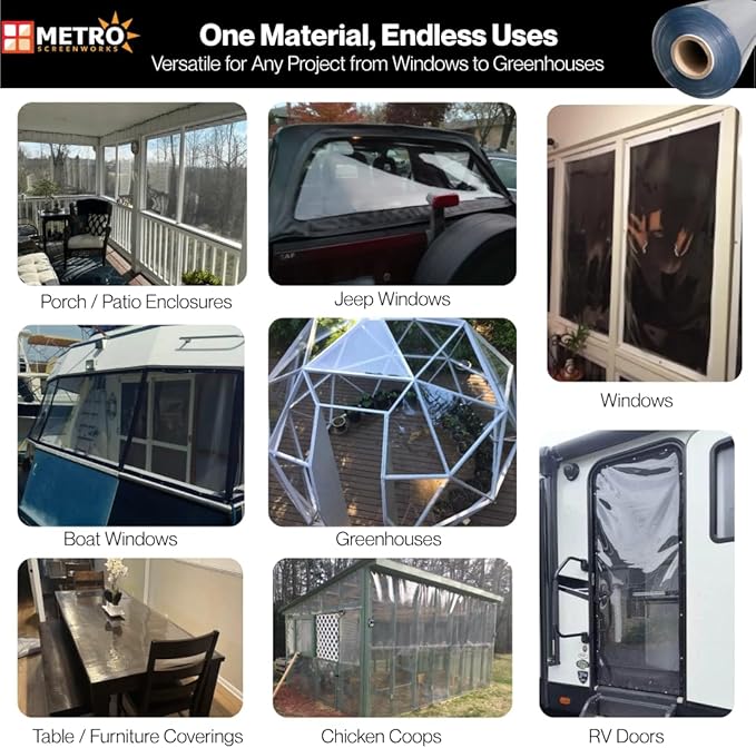 Metro Screenworks Fire Retardant Clear Vinyl Roll (Partial) - Clear Marine Vinyl 20 Gauge Sheet - 54-in x 60 Yards - Double Polished Heavy Duty Plastic Sheeting - Windows, Boats, Greenhouse, & More