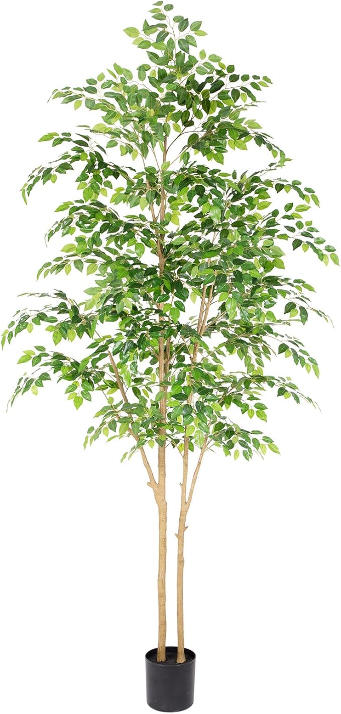 Tall UV Resistant Ficus Tree Artificial，8ft(96in) Realistic Texture Potted Faux Ficus Tree， Fake Trees Indoor Outdoor for Home Office Living Room Bedroom Foyer Porch Decor.