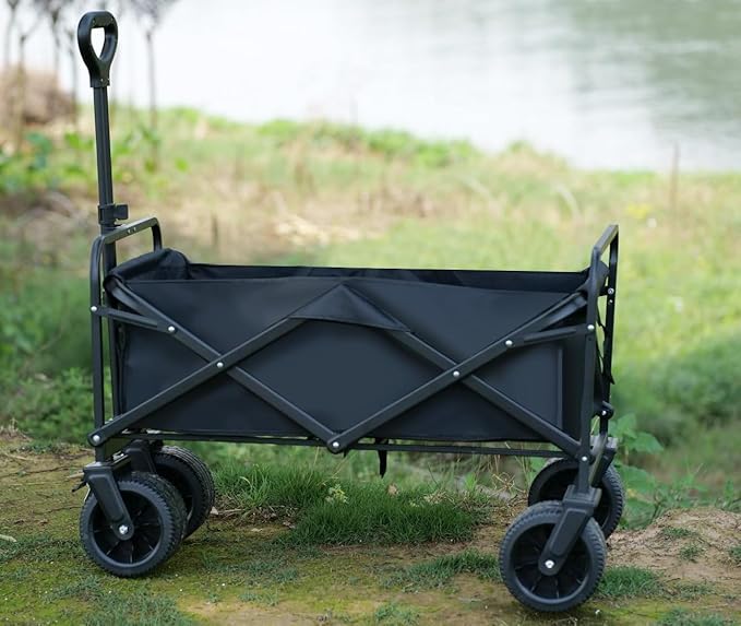 Wagons Carts Foldable, Heavy Duty Utility Shopping Cart with Wheels,Portable Utility Outdoor Wagon for Grocery, Shopping, Garden, Sports, Camping, Black
