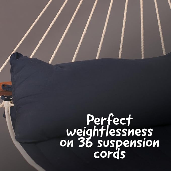 LA SIESTA® Alabama Quilted Hammock with Spreader Bar & Nautico Stand - Portable Weatherproof Large Outdoor Hammock with Stand, 2 Person Hammock with Stand for Outside Patio Porch - XL King, Navy Blue