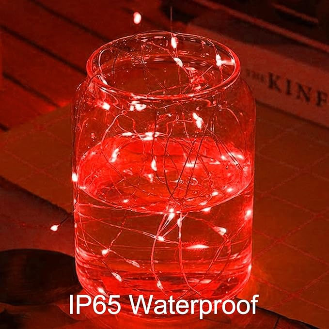 12 Pack Fairy Lights Battery Operated String Lights 7 Feet 20 Led Waterproof Christmas Lights Silver Wire Firefly Starry Moon Lights for Bedroom Red